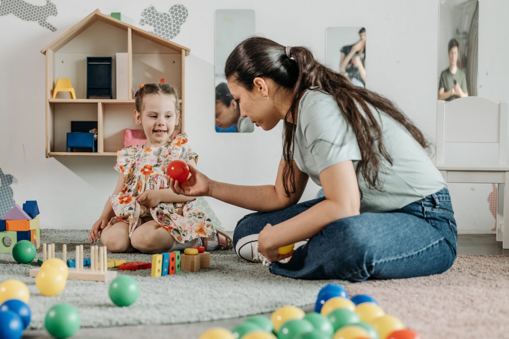 Playful moment with toys on the floor
